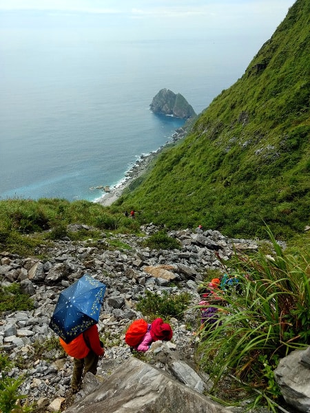 Descending on the rock trail