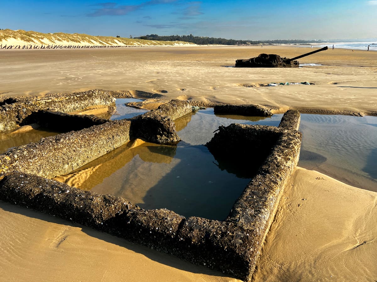 A tank lying at Oucuo Beach in Kinmen